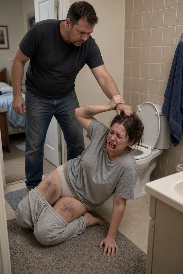My husband dragged me off the toilet by my hair with my pants still half down, twisted me onto the floor, and held me there while his mother picked up my crying newborn because they wanted to “teach me who runs this family.” My cheek was swollen, my lip was bleeding, and dark bruises were already forming across my shoulder and thigh. His mother threw the baby onto the mattress. I tore myself free, grabbed my son, and locked us inside the bathroom. Then the baby monitor crackled with their voices from earlier, calmly discussing how long they thought it would take before I “broke.”