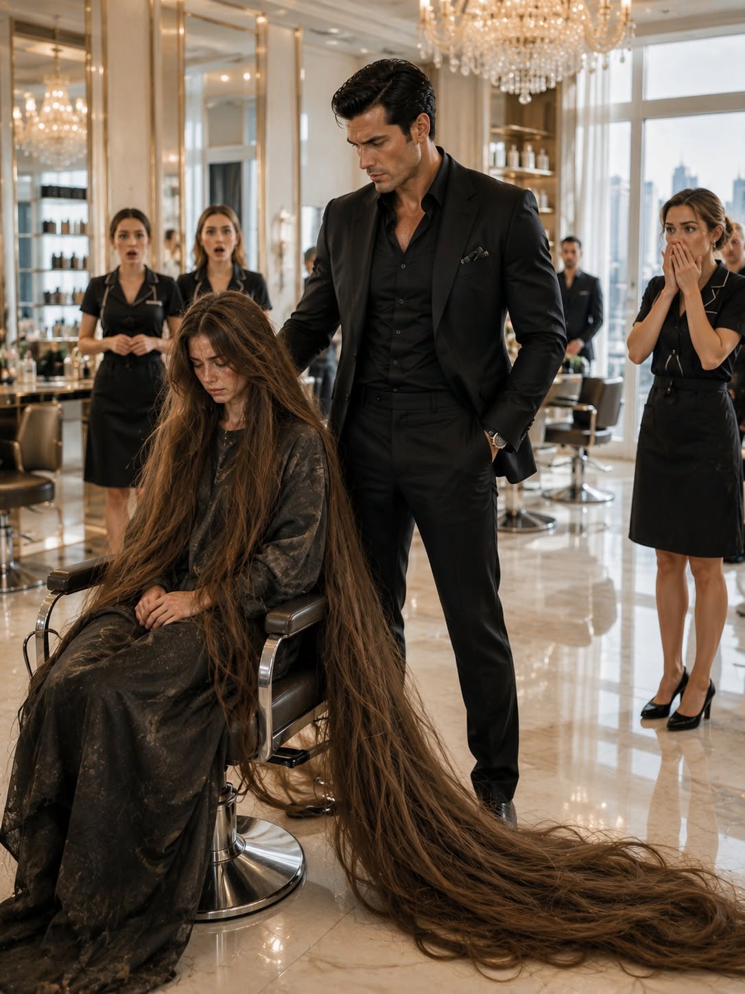 The Mafia Boss Brought a Homeless Woman Into a Luxury Salon—Then Her 2-Meter Hair Exposed a Lost Heiress
