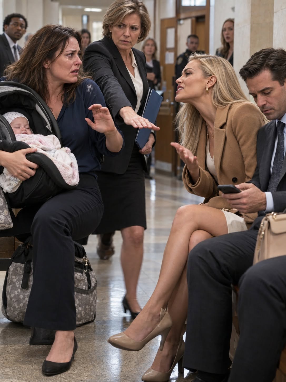 I carried our six-week-old daughter into divorce court and found my husband sitting beside his mistress. She looked at my baby and said, “You really thought a baby would make him stay?” Daniel didn’t defend me. He just stared at his phone. But when my attorney opened a blue folder about a $486,000 condo and called his mistress by name, Daniel finally looked up—because he hadn’t realized whom he’d brought to court...