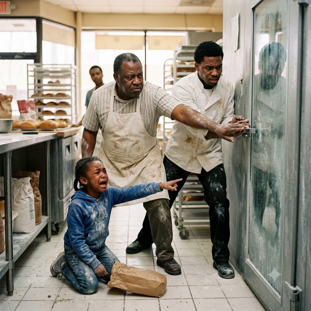 The little girl screamed that her brother was in the freezer, but the bakery owner hurled bread at her like she was the problem.