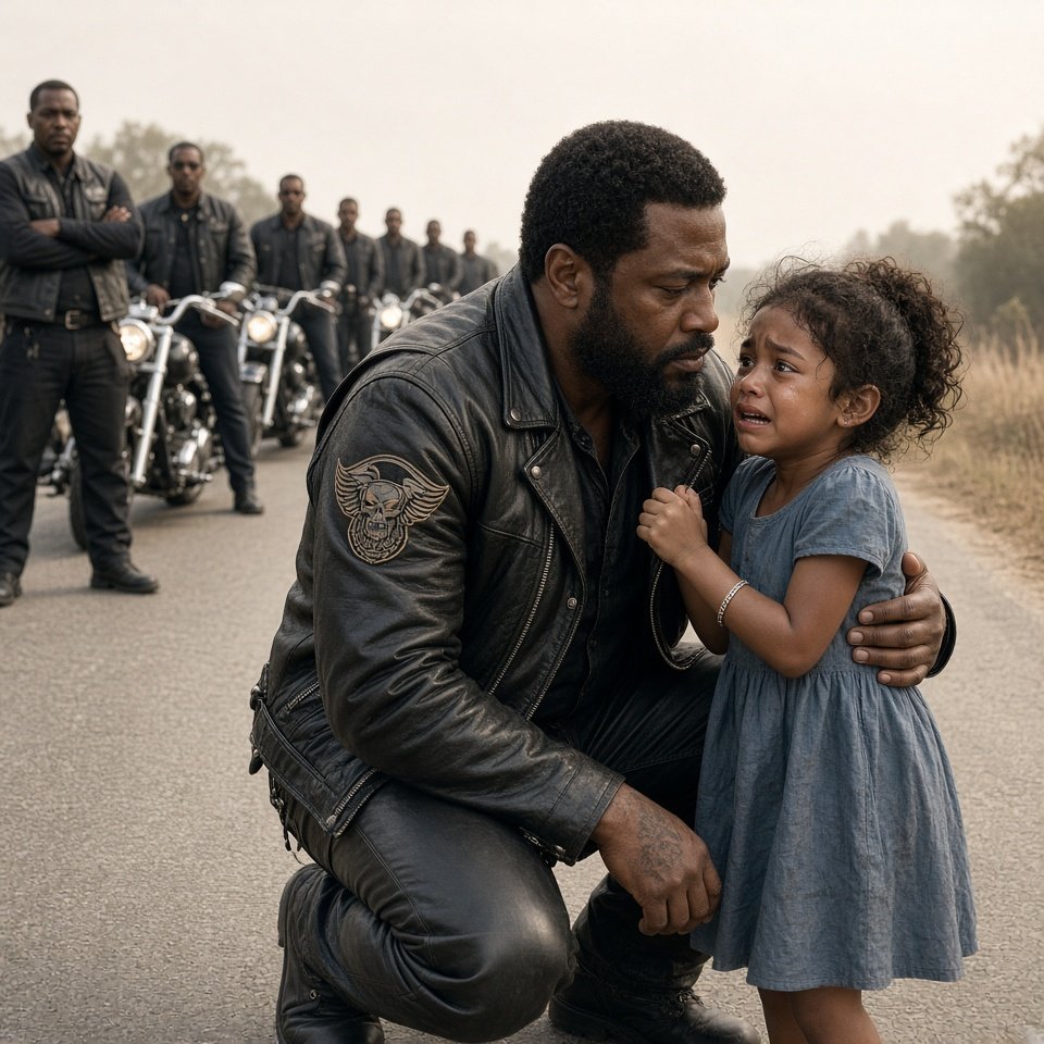 The road looked empty, but the little girl kept staring behind her like something terrible was still coming.