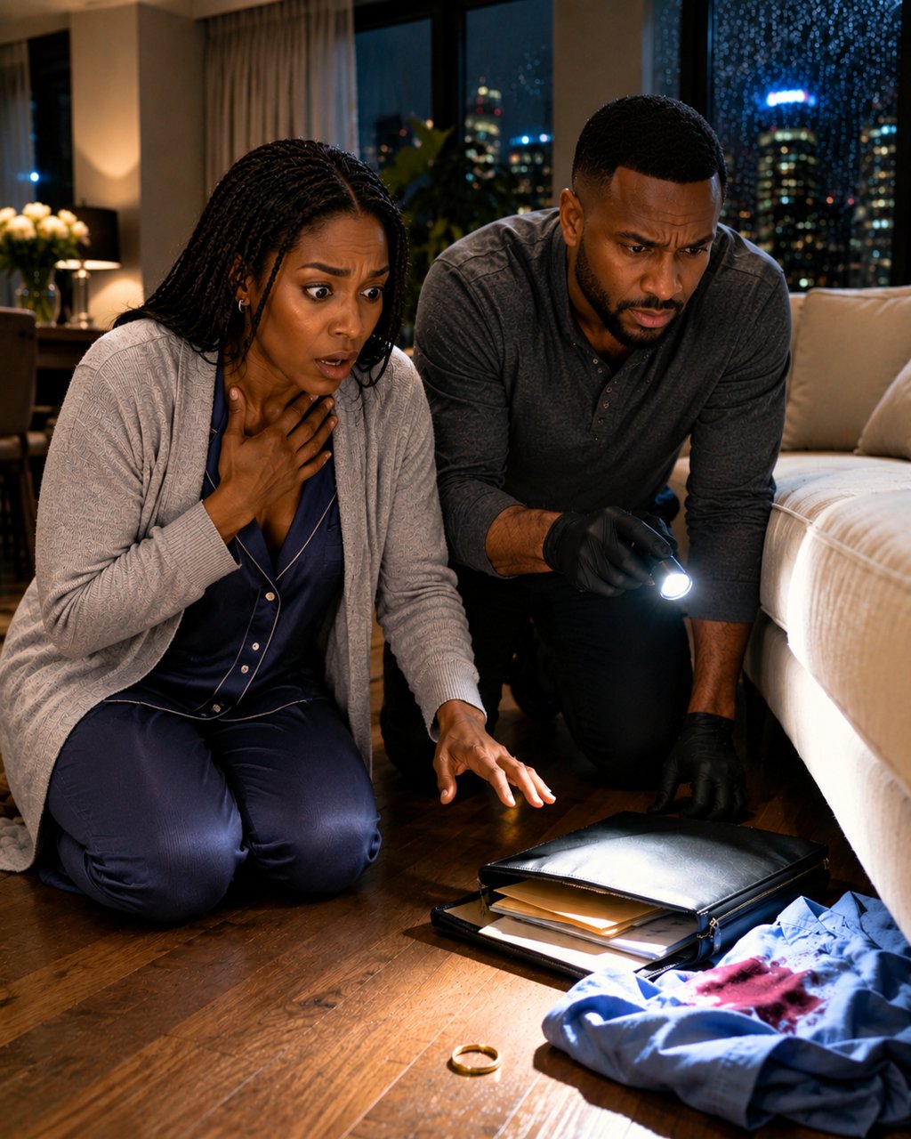 "My daughter was crying at 2:00 in the morning: "Mom, there's someone under the sofa." When our neighbor shined a light underneath, I saw my husband's wedding ring, missing for three days, beside a shirt covered in bl00d.