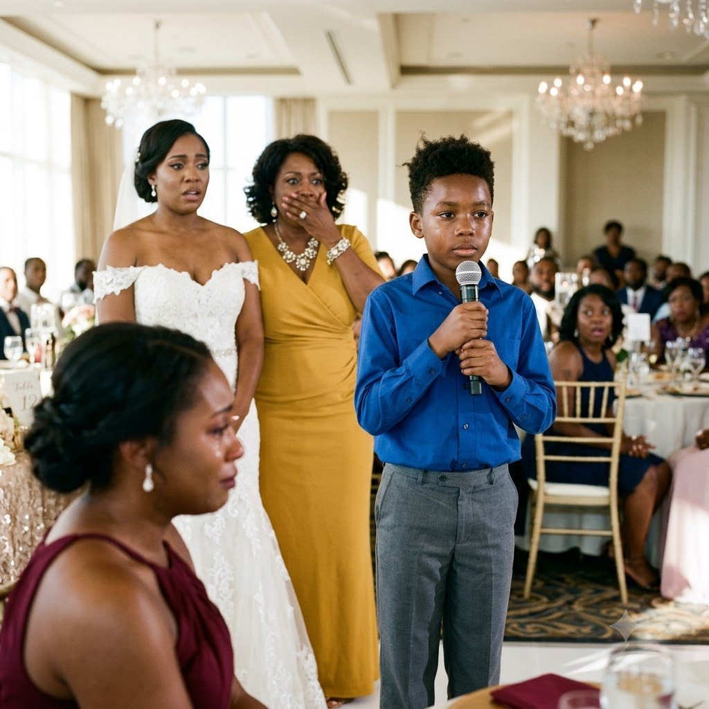 At my brother's luxury wedding, his new bride and my mother grabbed the microphone to publicly mock me as an unwanted "clearance item," completely unaware that my nine-year-old son would march onto the stage, seize the mic, and silence two hundred guests by exposing the dark family secret he had…