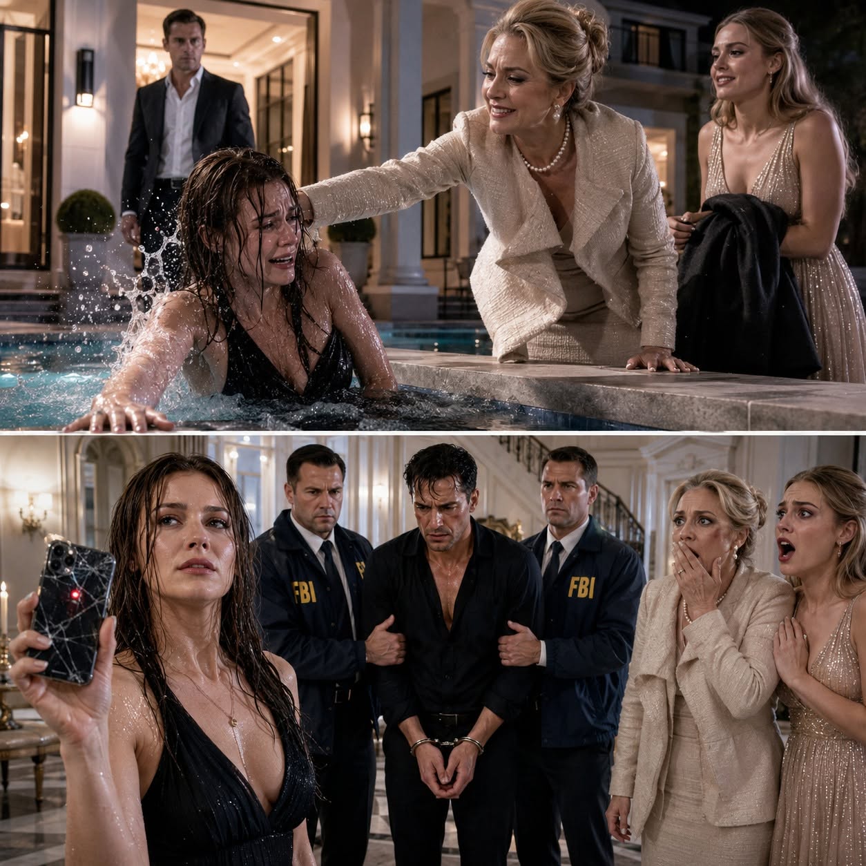 My mother-in-law shoved me into the freezing pool while my husband stood there, and she whispered, “Now he can marry rich,” but my cracked phone had been recording for 10 minutes—and the man wearing my husband’s wedding watch was hiding a 7-year lie...