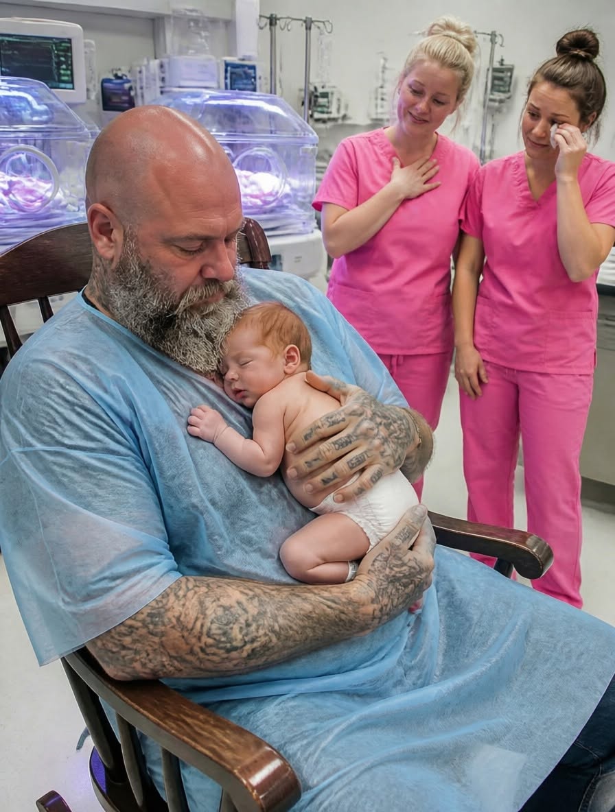 The NICU froze when a massive tattooed biker asked to hold the abandoned newborn—but 12 hours later, a nurse spotted something on his wrist that revealed why he refused to let the baby go.