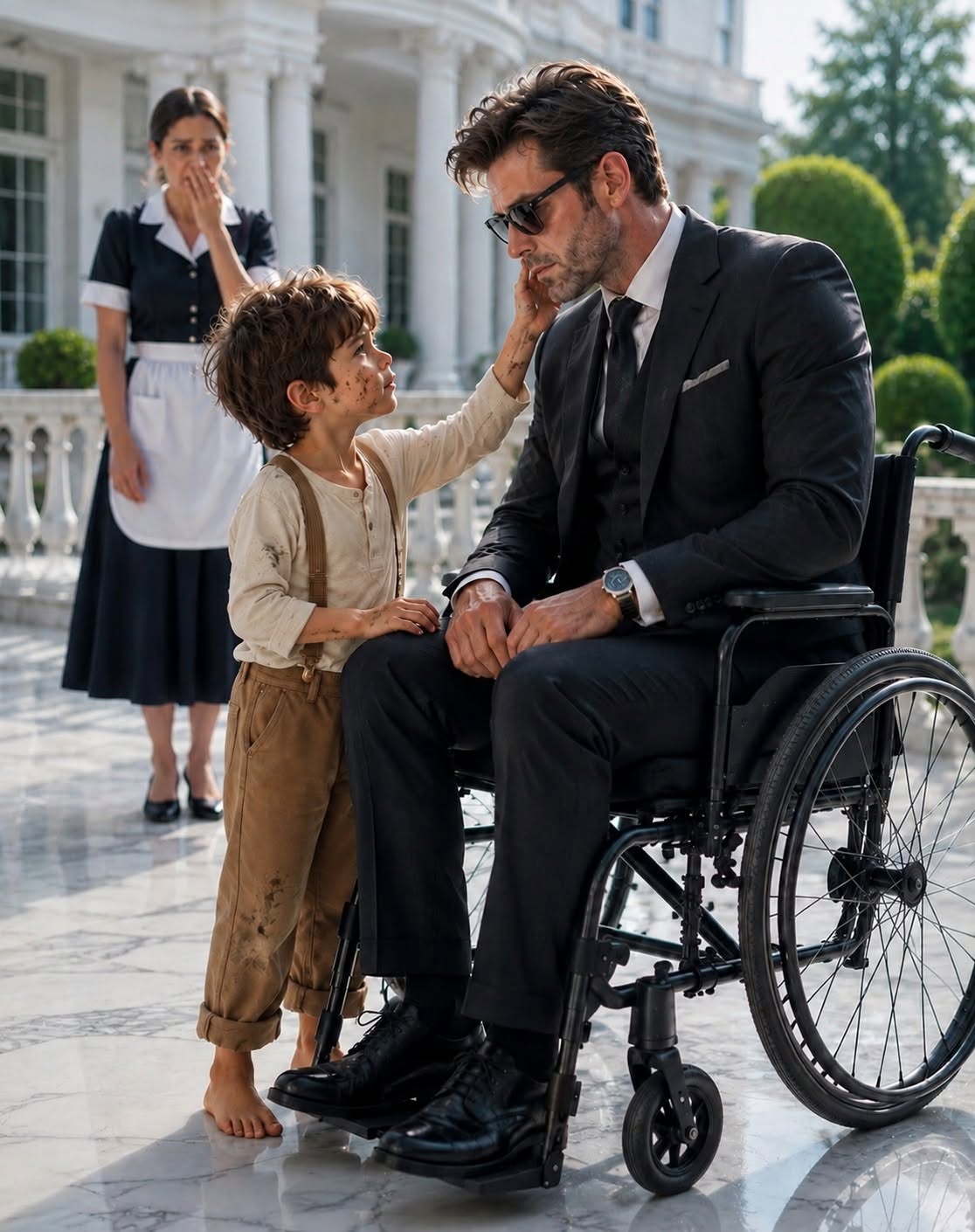 A six-year-old boy found a broken billionaire crying in his wheelchair—then whispered a name from his past that no one had spoken in 20 years…