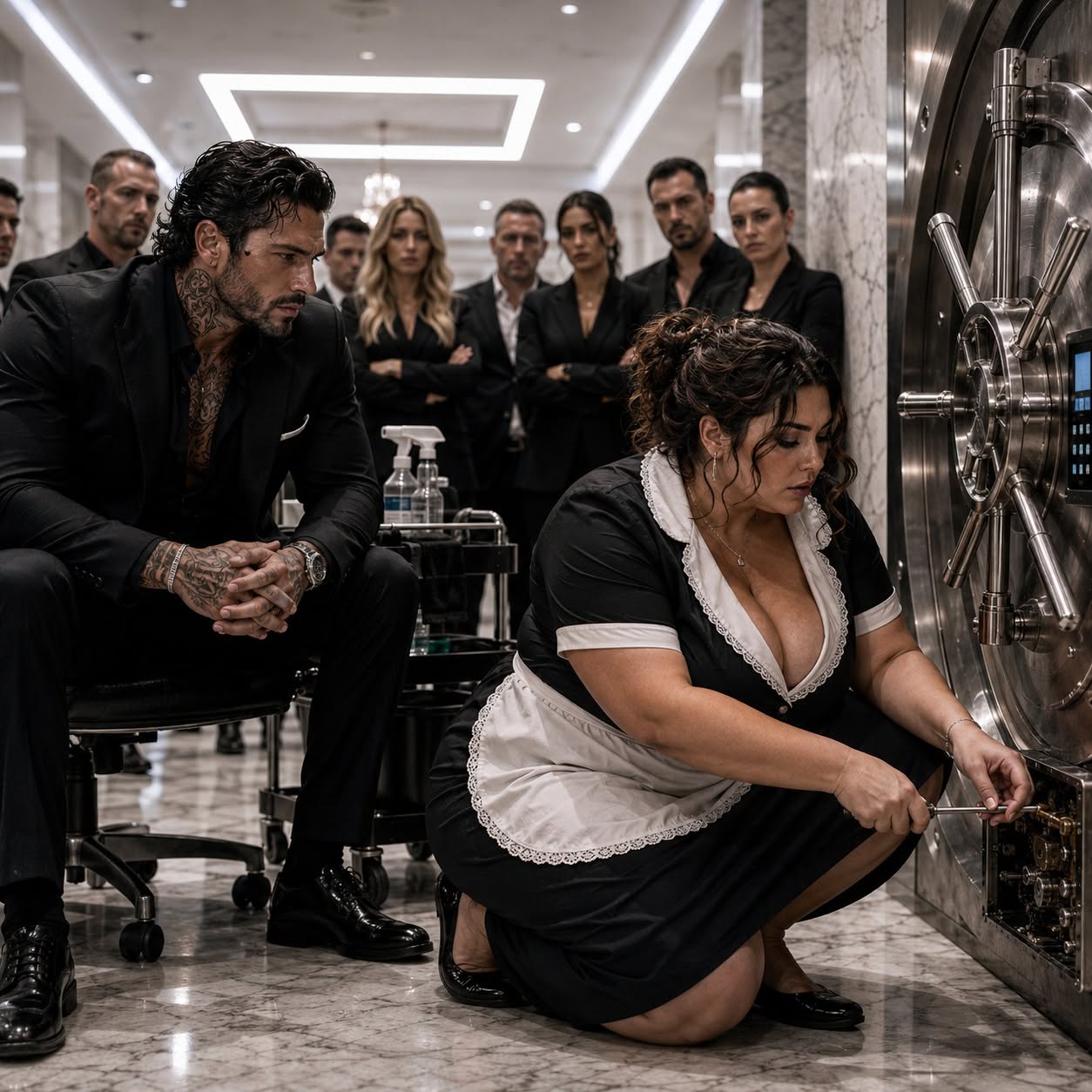 Twenty-five experts couldn’t open the Mafia boss’s vault for six hours, but the plus-size maid touched one hidden mechanism—and suddenly the dead man’s initials appeared inside.