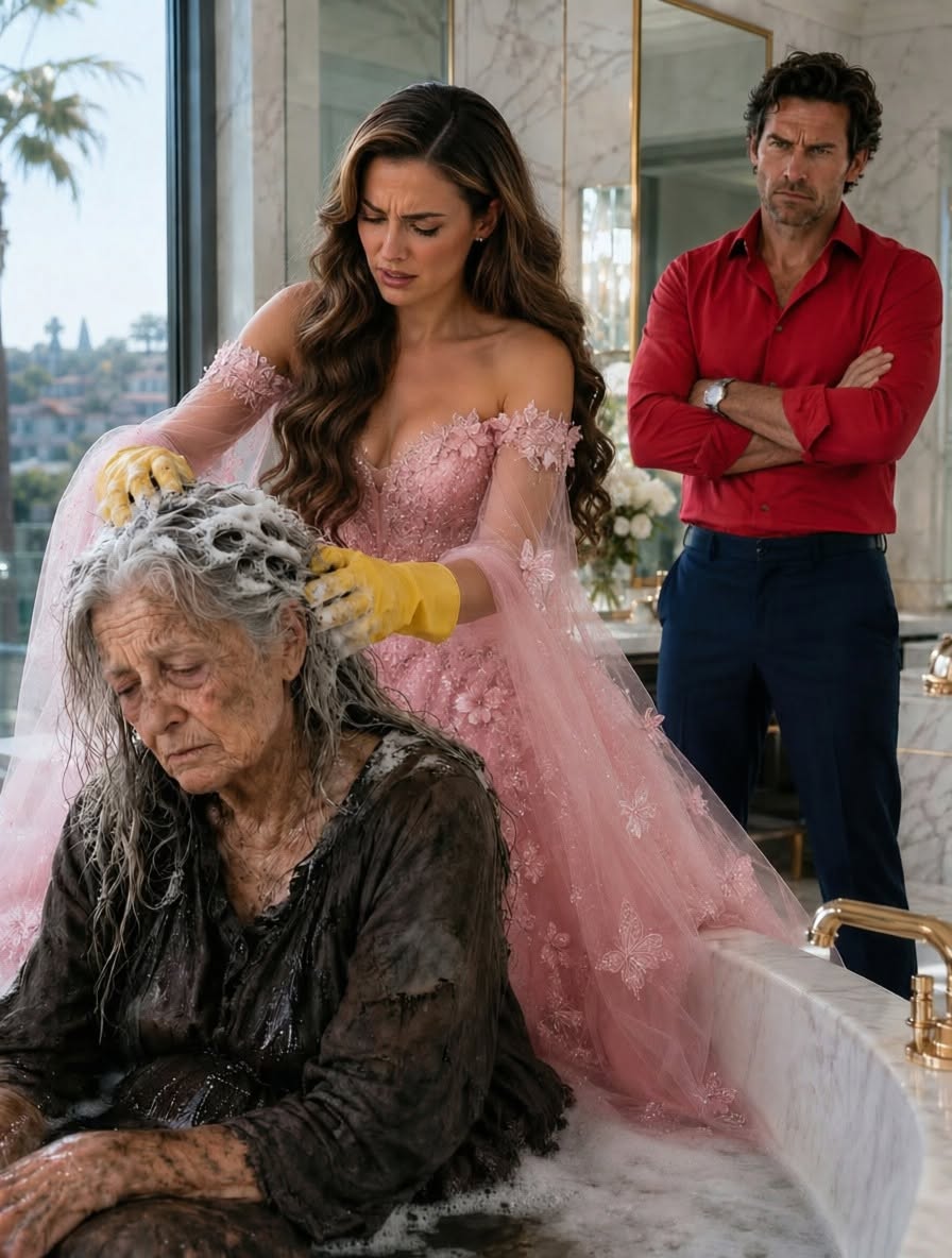 My millionaire husband forced me to bathe a homeless old woman myself—but when I scrubbed the dirt from her shoulder, one tiny birthmark exposed a 20-year secret that made me drop the sponge and scream.