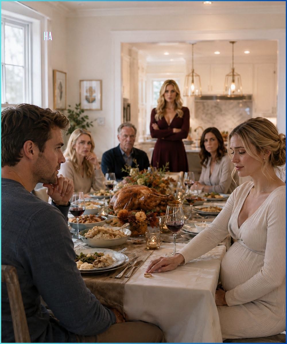 Thirty weeks pregnant, Evelyn watched her husband seat his mistress in her chair at Thanksgiving—then his smug toast made her remove her wedding ring and reveal the secret that could destroy his entire future.