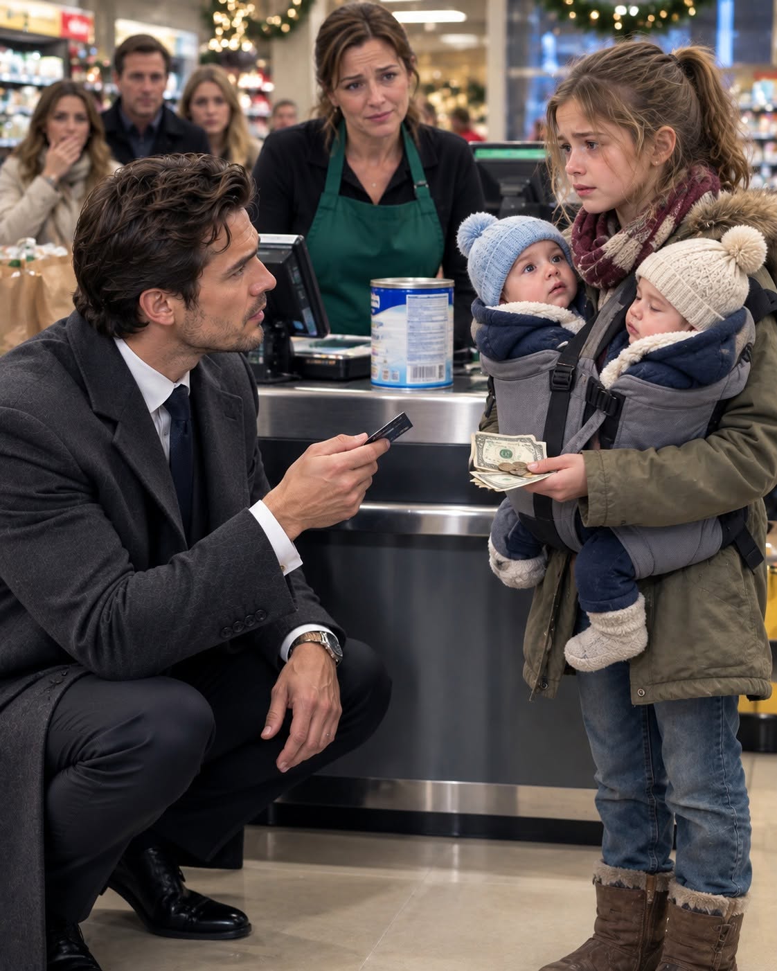 A ten-year-old girl was $7.86 short on baby formula—then the billionaire behind the supermarket heard what she whispered and froze.