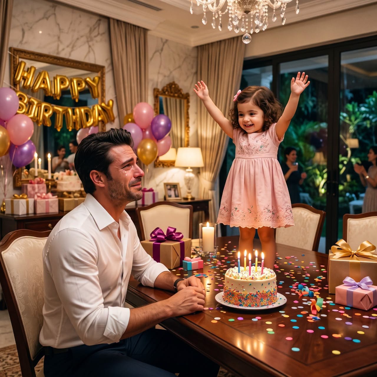 Everyone forgot the billionaire’s birthday and left him alone in his $200 million mansion—until the maid’s tiny daughter climbed onto his table and whispered five words that made him freeze.