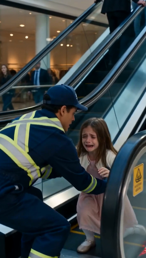 La niña sufrió un accidente en la escalera mecánica del centro comercial, pero el joven guardia apareció...
