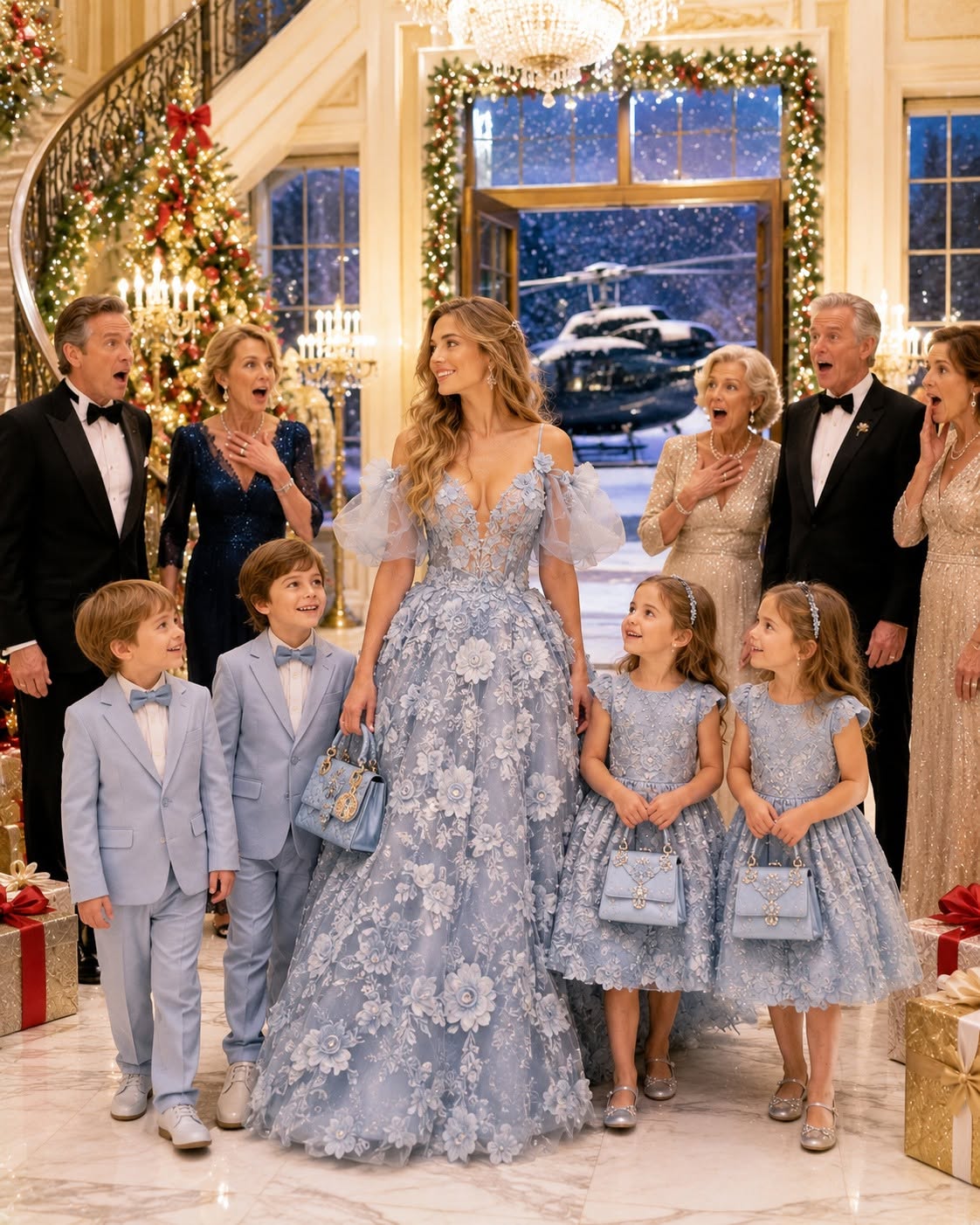 My ex-husband invited me to his family’s Christmas dinner to humiliate me as the childless wife he’d dumped eight years before, never guessing I’d land by helicopter with his four identical 8-year-old quadruplets he’d always swore I’d lied about.