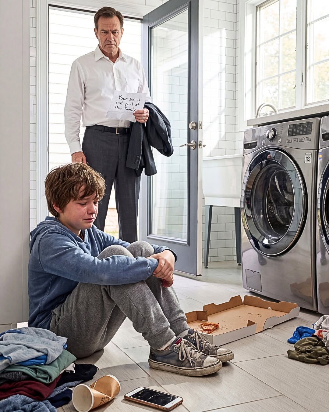 I stumbled through my front door at 12:07 a.m. after a brutal nine-hour commute expecting my wife’s warm welcome, only to find my 12-year-old son folding his own laundry alone in the dark, a cruel note stuck to the fridge saying he wasn’t “real family enough” to join their five-day Caribbean cruise.