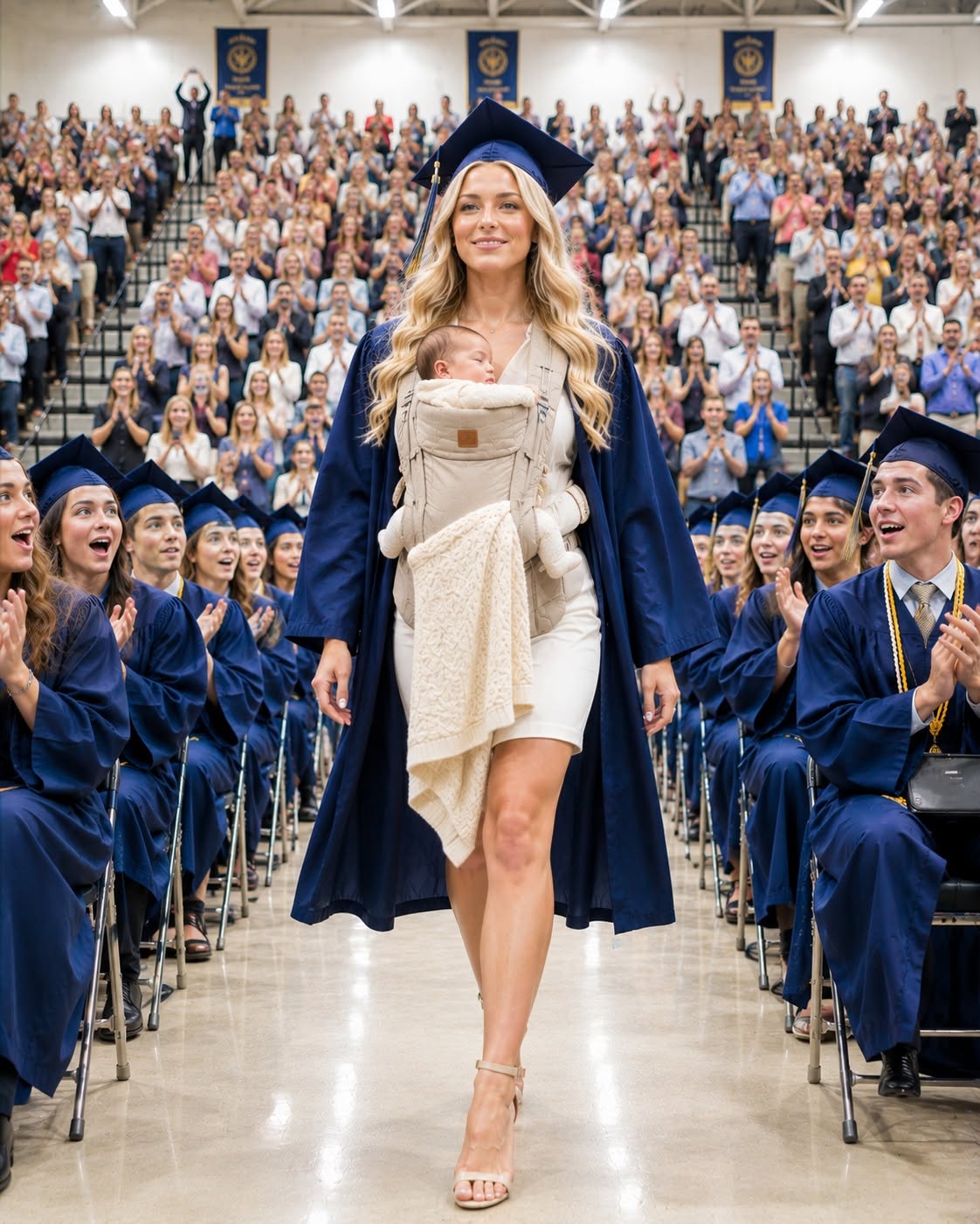 The whole packed auditorium started snickering the second my 18-year-old daughter Madison stepped onto the high school graduation stage holding her tiny two-week-old daughter, and someone sitting directly behind me muttered loud enough for me to hear: “Just like her mother.”