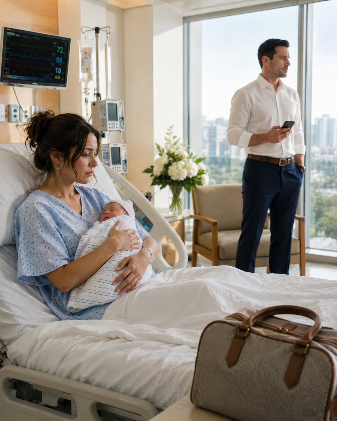 Two hours after I gave birth to our daughter Emma, exhausted and bleeding, I asked my husband Nathan to hold her for the first time—instead he leaned in close so only I could hear, and coldly admitted he already had a four-month-old son with his executive assistant Claire, and our little girl would never carry his last name.