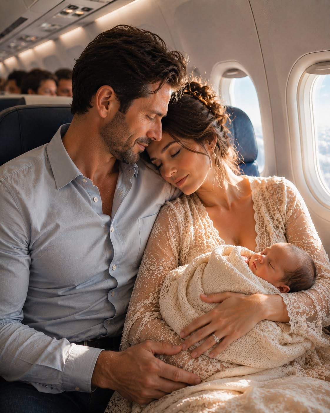 I boarded the flight to Chicago with my baby Lily asleep on my chest, two suitcases and barely forty dollars to my name, running from an ex-husband who’d changed the locks, frozen our accounts, and already moved his new girlfriend into the apartment we’d shared for four years—when the woman next to me huffed and complained she shouldn’t have to sit next to a screaming child, the man on the aisle spoke up in that quiet, calm way that makes the whole room go silent.
