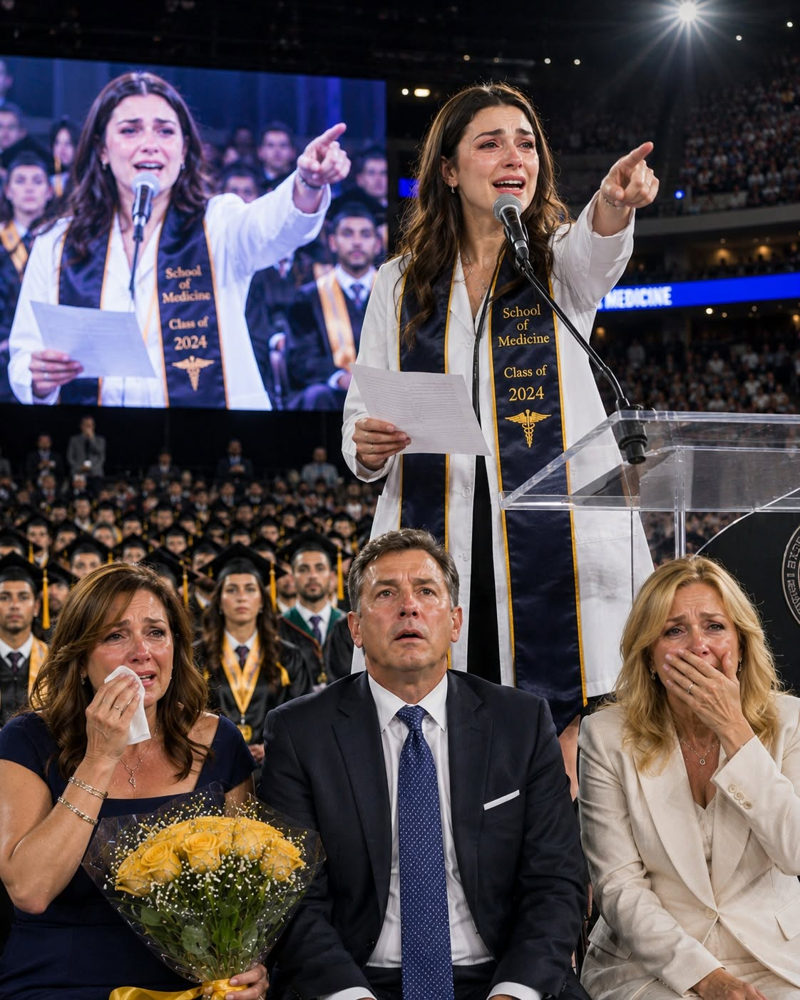 Fifteen years after my biological parents walked out of my hospital room and abandoned me to die of leukemia because treatment would cost too much and drain my little sister’s college fund, they showed up at my medical school graduation demanding VIP front-row seats, whispering to each other that I owed them every bit of this success because they’d given me life in the first place.