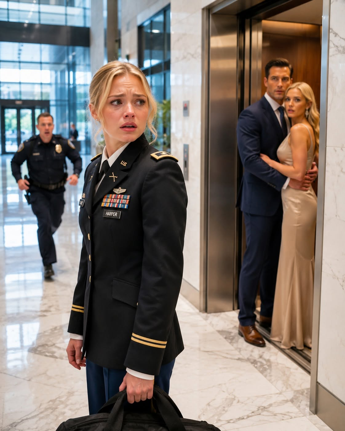 I drove three hours from my Army base in full dress uniform to surprise my husband Grant at his Manhattan logistics office, only to have the young security guard at the front desk stammer nervously and tell me how sorry he was, but Mr. Whitmore’s wife was already upstairs on the eighteenth floor and came in almost every single day.