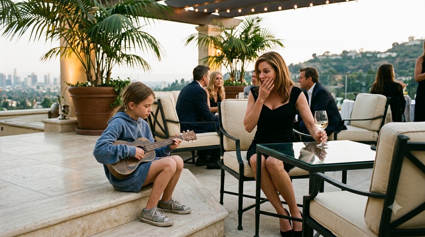 A starving little girl played one melody on a Beverly Hills terrace—and I nearly dropped my glass when she told me who taught it to her.