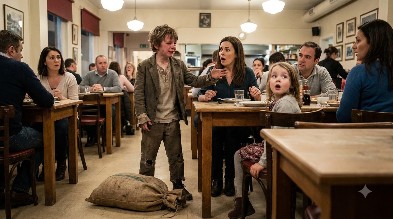 A ragged boy threw a sack beside our table and screamed that my daughter could see—then he accused my wife of being the reason she’d spent two years pretending to be blind.