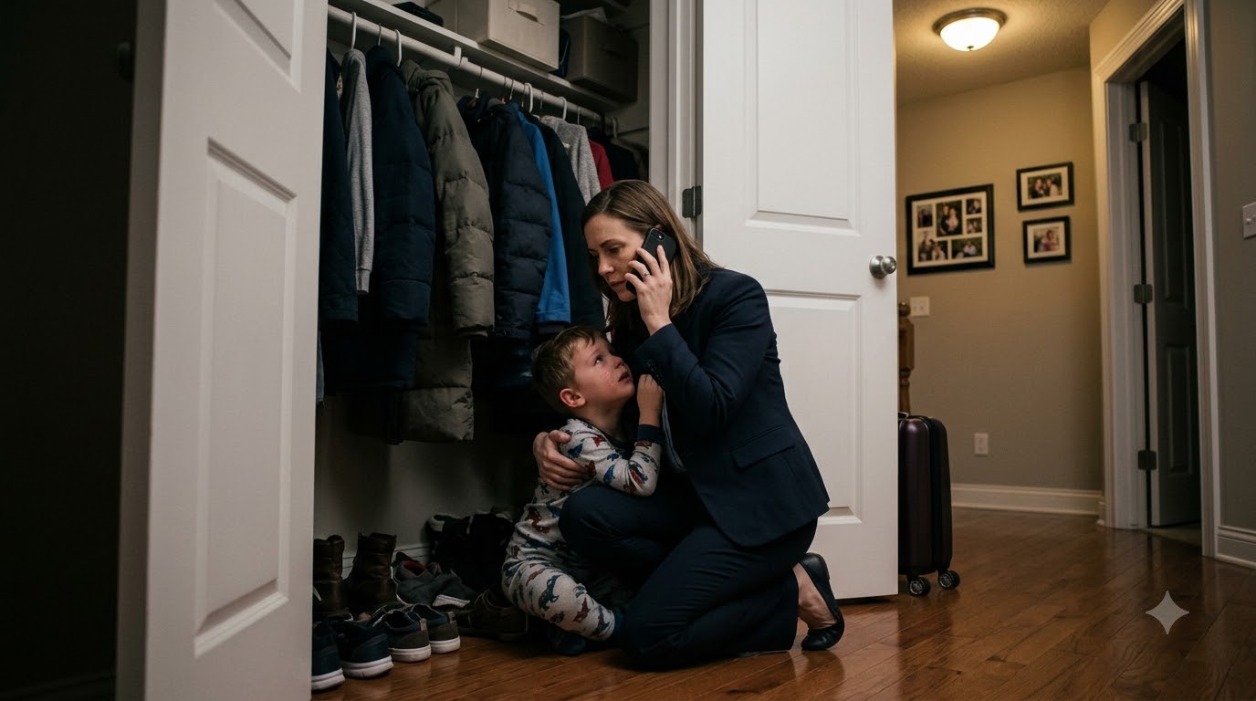 I came home early from a business trip and found my five-year-old son hiding in the closet with a bloody nose. When he whispered what my sister had done, I didn’t scream—I just picked up the phone.