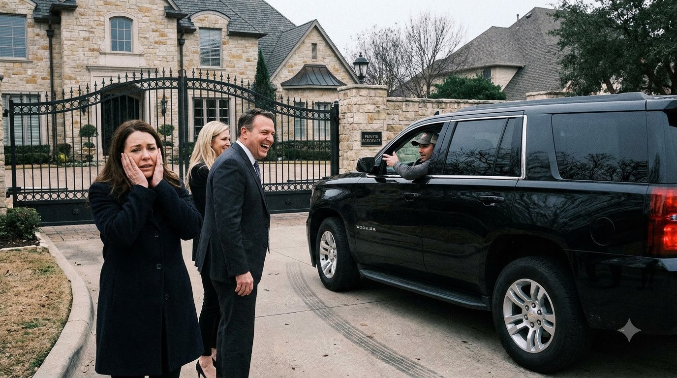 My husband slapped me in front of his mistress outside our Dallas mansion—he was still laughing when a black SUV screeched to our gates. Then the man inside called my husband by a name I’d never heard before.