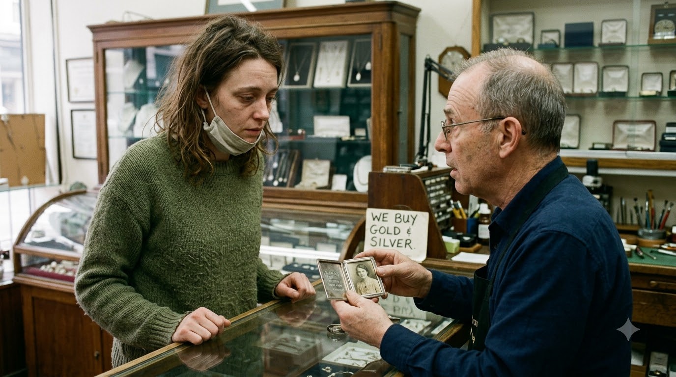 "A desperate mother sold her late mother’s locket for $50 to buy antibiotics—then the jeweler opened it and realized who she might really be. "