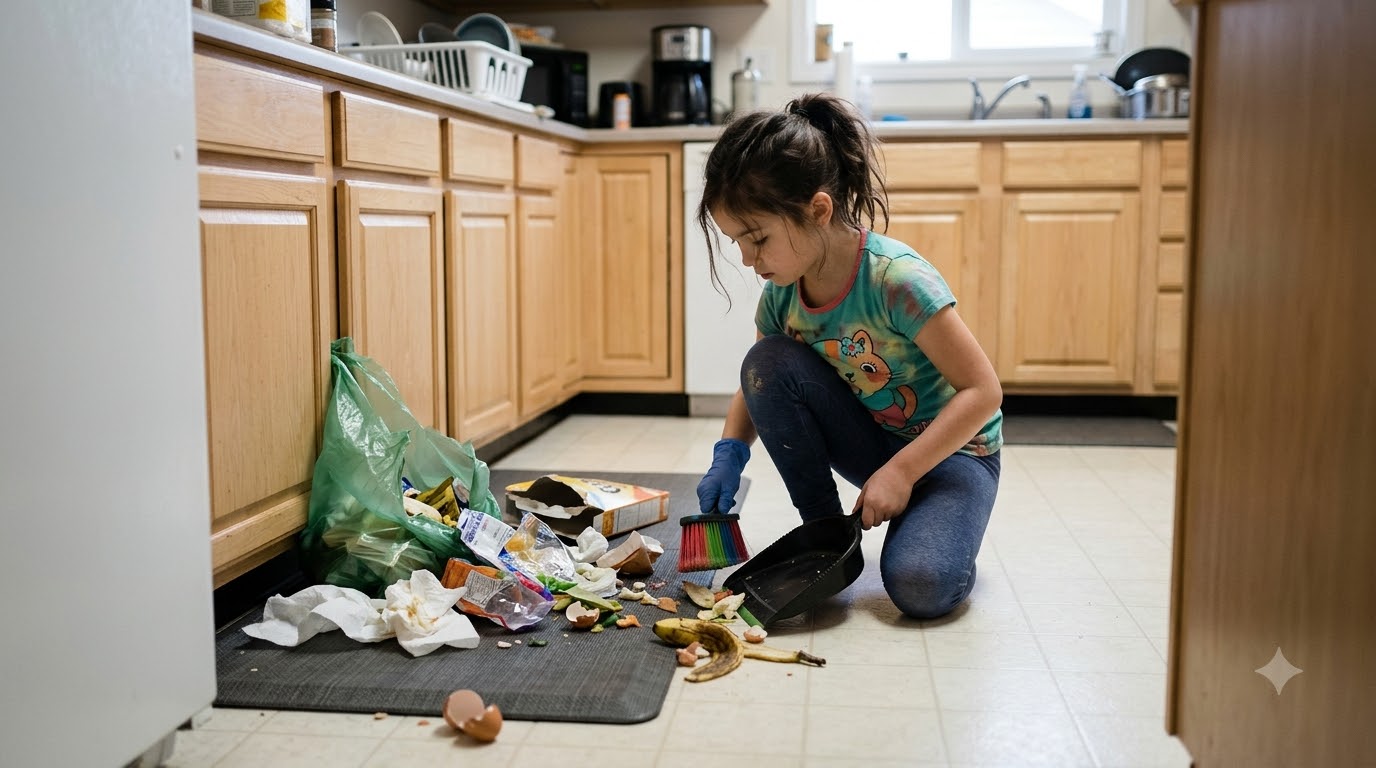 I came home two weeks early and found my eight-year-old daughter on her knees in a pile of rotting garbage.