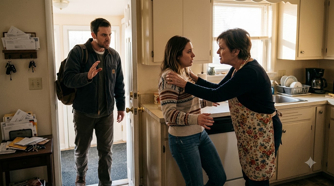 My mother-in-law had me pinned against the kitchen counter when my husband came home from work—and instead of asking what happened, he walked straight over and slapped me.