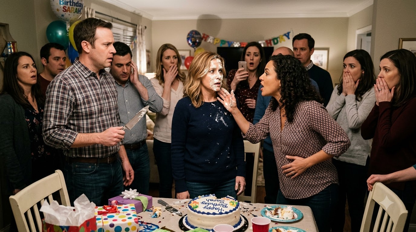 My husband was cutting my birthday cake while everyone sang—then his mistress walked into our house, smashed that same cake into my face, and announced she was pregnant with his baby.