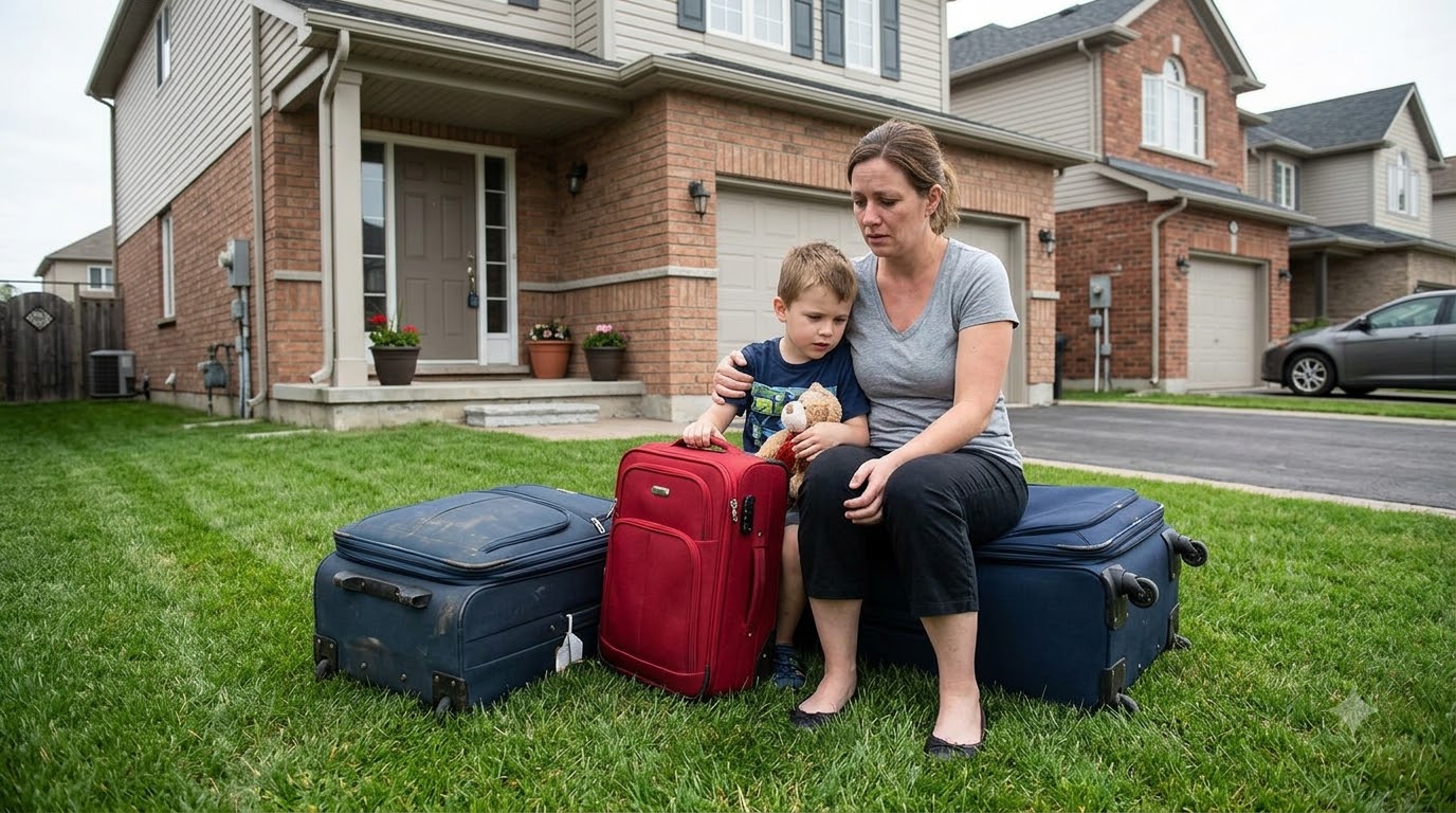 My husband left for a week-long business trip—and the next morning, my mother-in-law threw my son and me out of our own house with two suitcases on the lawn.