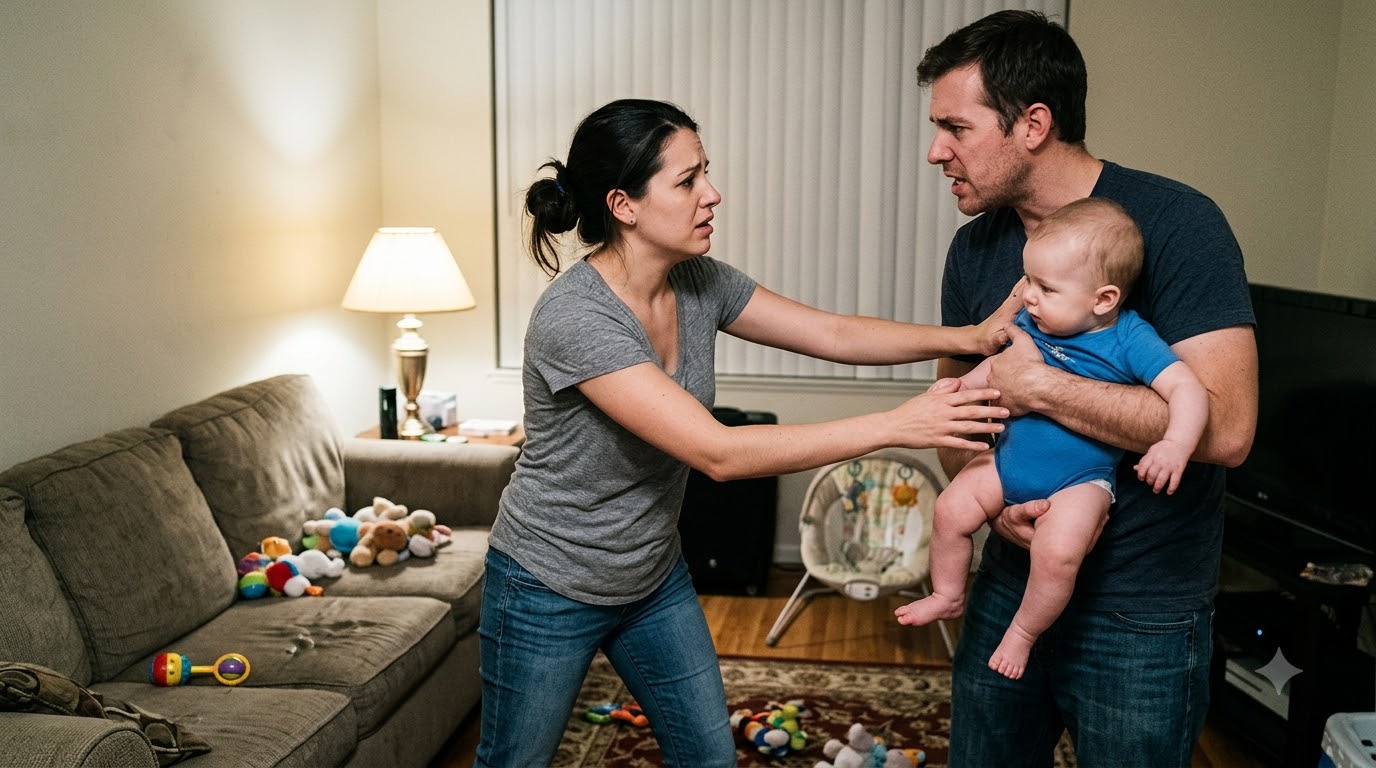 My husband threw our eight-month-old son onto the floor during an argument—so I slapped him before I even realized my hand had moved.