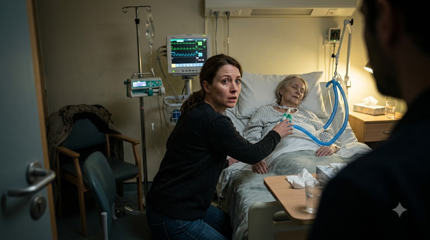 I walked into my mother’s hospital room and caught my wife reaching for her breathing tube—then she looked at me and whispered, “Daniel, your mother can’t wake up.”