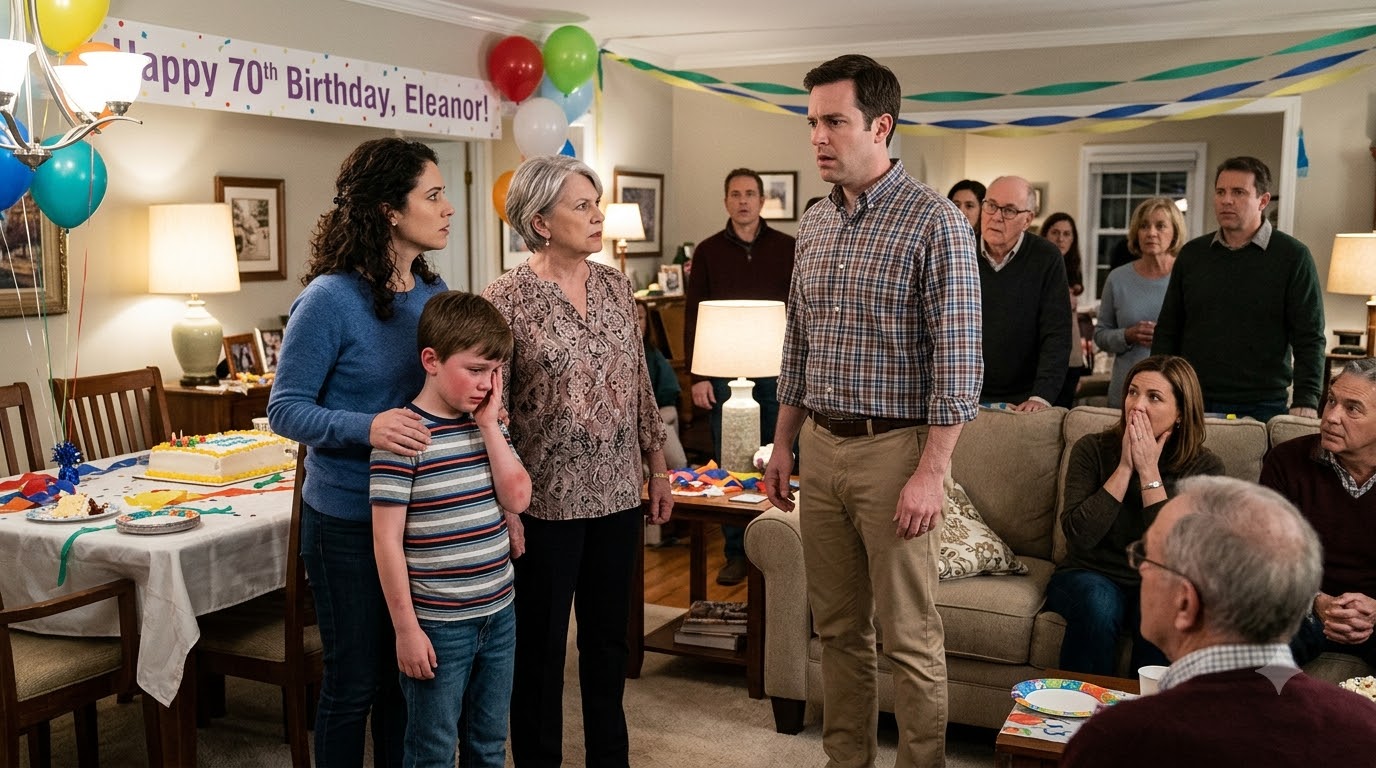 My mother-in-law slapped my eight-year-old son across the face at her own birthday party—and what he said afterward made the entire room turn toward my husband.