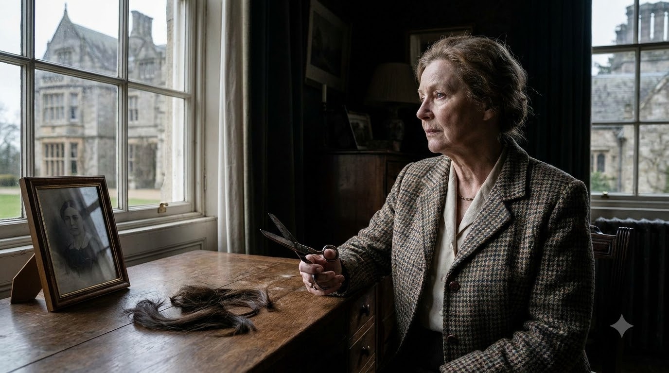 The woman who owned the mansion grabbed a pair of scissors and cut off my hair because she thought her husband was looking at me too long. She had no idea the house she ruled had never truly belonged to her.