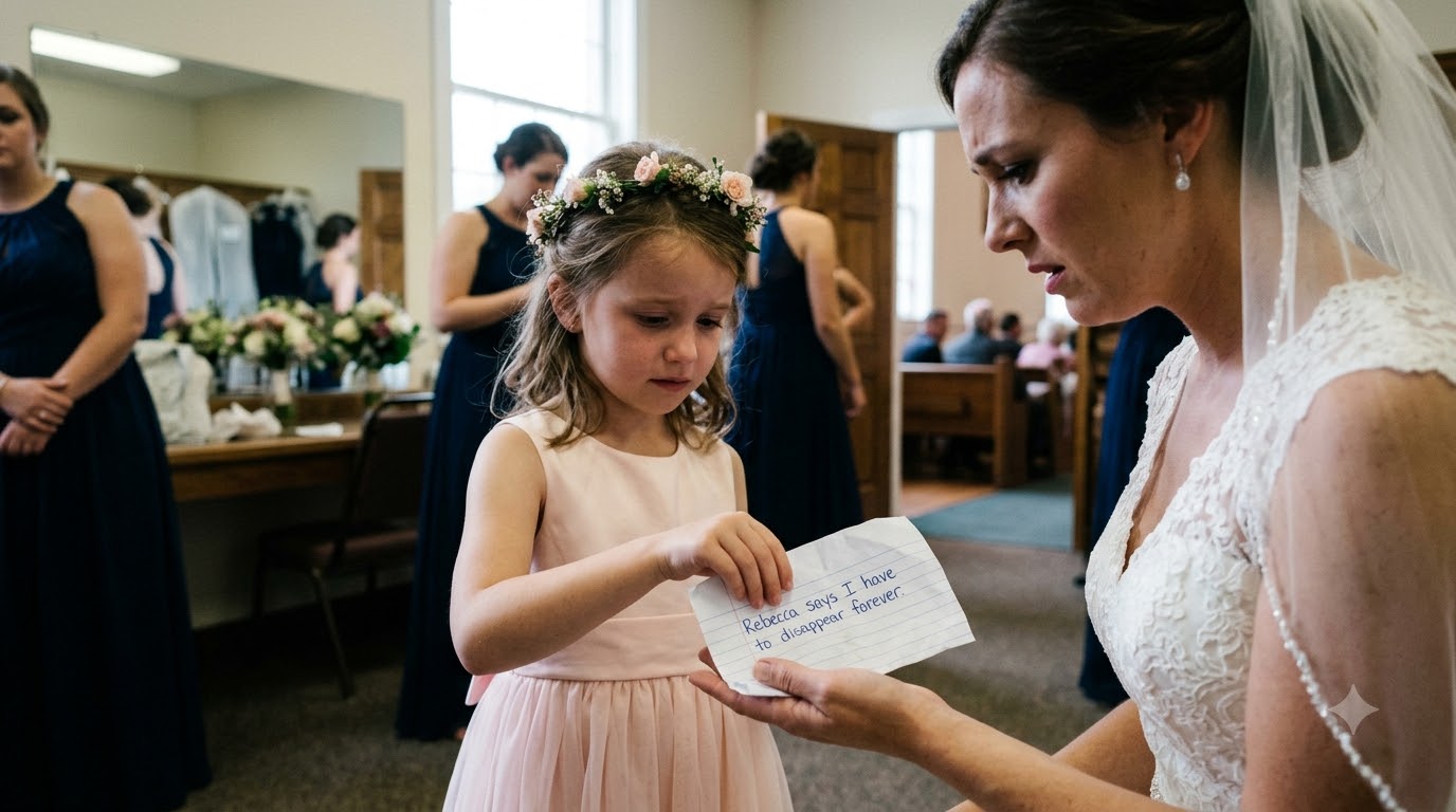Ten minutes before I said “I do,” my seven-year-old daughter handed me a crumpled note and whispered, “Rebecca said I have to leave forever.” Then I recognized my bride’s handwriting.
