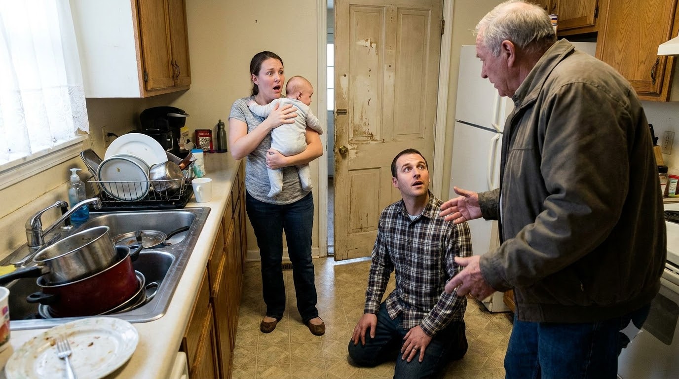 My husband shoved my head toward a sink full of dirty dishes because I had been caring for our baby instead of washing them—then my father walked through the door and knocked him to the floor.