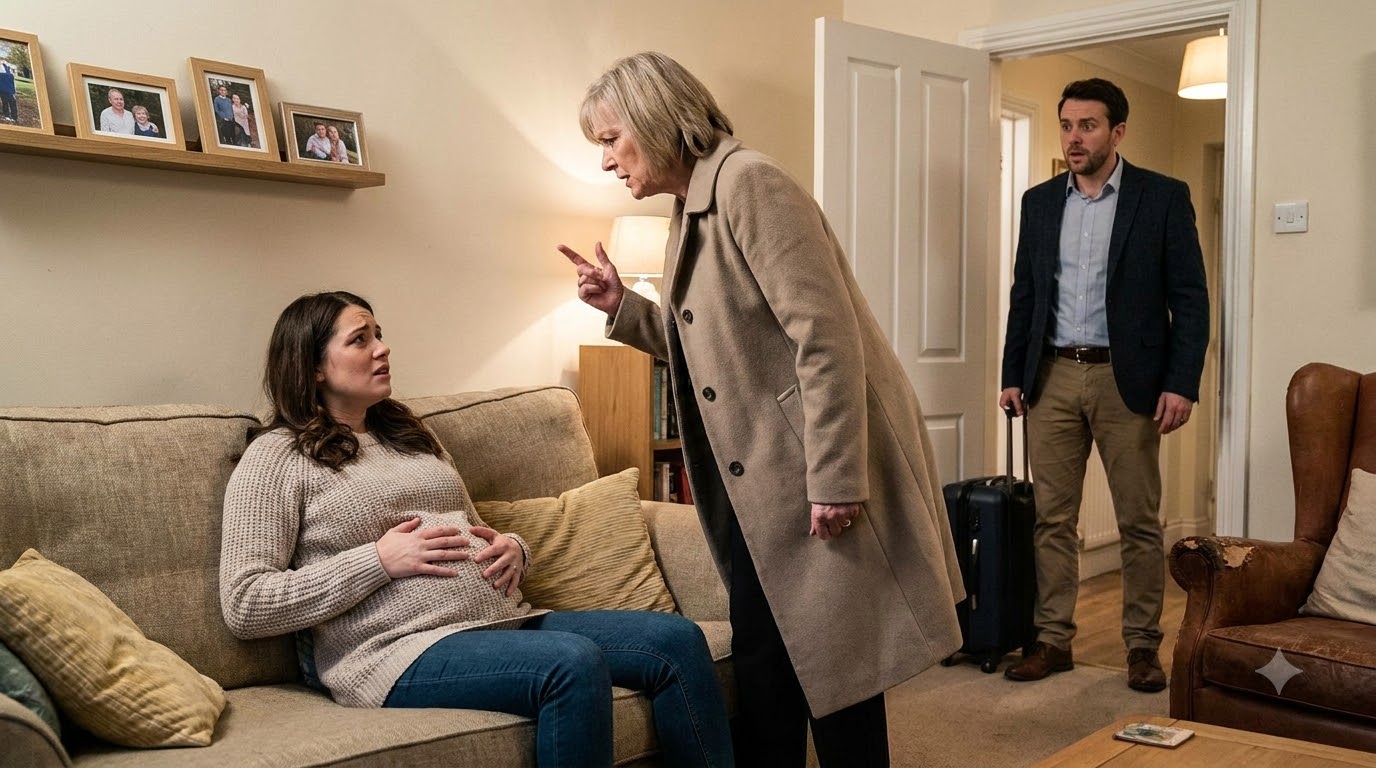 My mother-in-law kicked me in the stomach when I was seven months pregnant, then stood over me insulting my family—until my husband came home from his business trip three days early.
