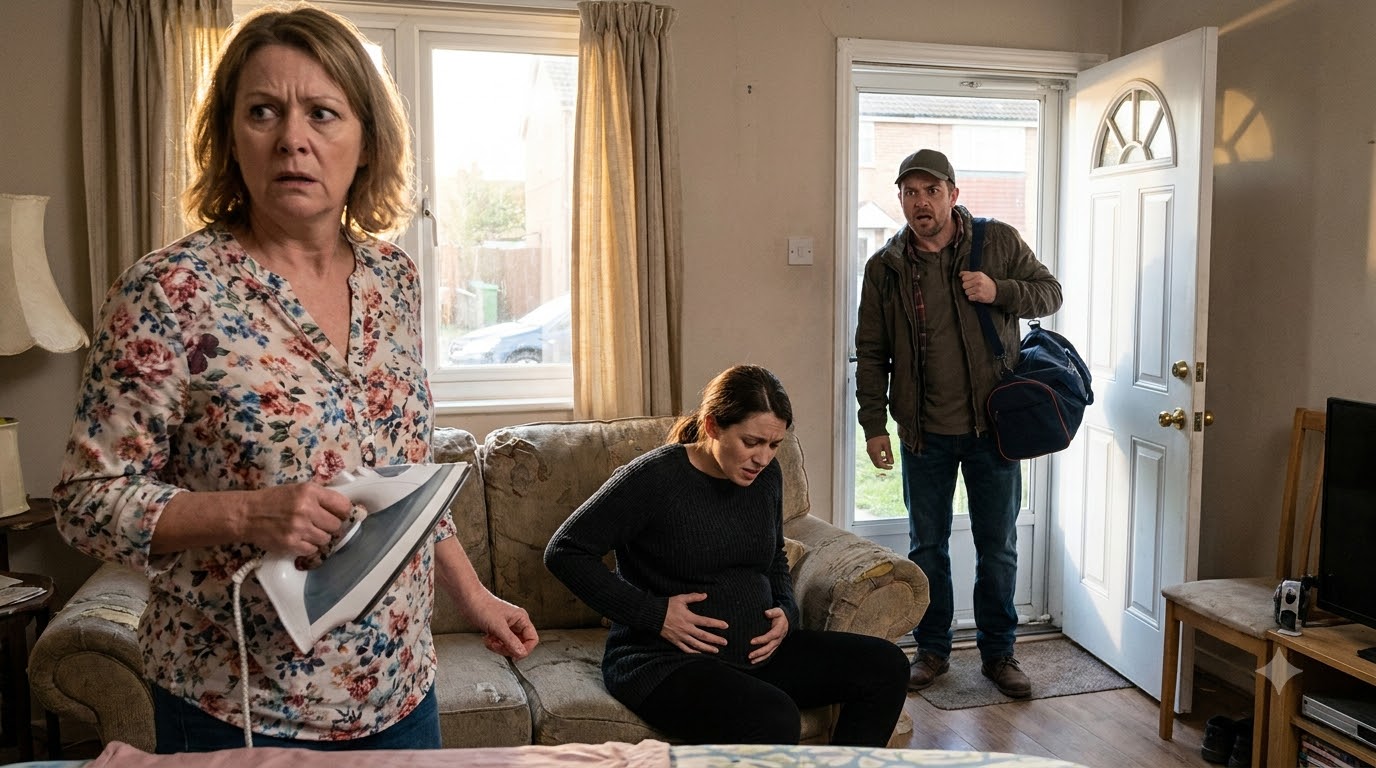 My mother-in-law pressed a hot iron against my eight-month-pregnant belly because I couldn’t “give her a grandson.” She thought her son was still hundreds of miles away—until the front door opened.