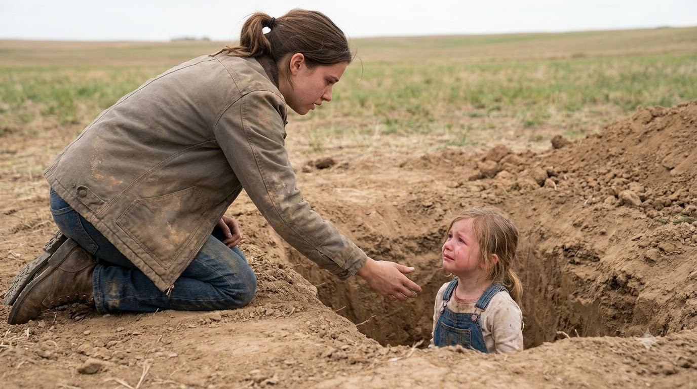 A 4-year-old girl was crying at the bottom of an open dirt pit when her mother found her.