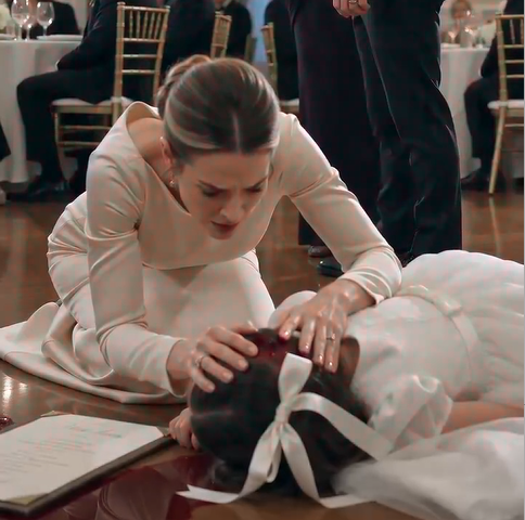 The first thing I saw wasn't my daughter.  It was her blood.  Bright red.  Spreading across the elegant white wedding menu.