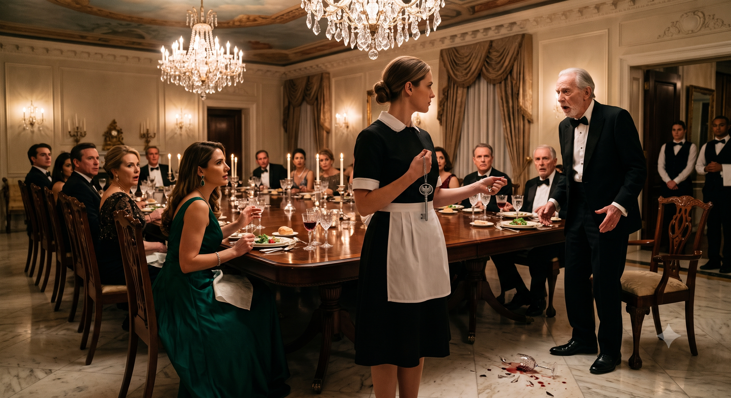 She Told the Maid to Stand Up Because "Maids Eat in the Kitchen." The Maid Replied, "I Belong Here More Than You Ever Will." Then She Pulled a Key From Beneath Her Collar.