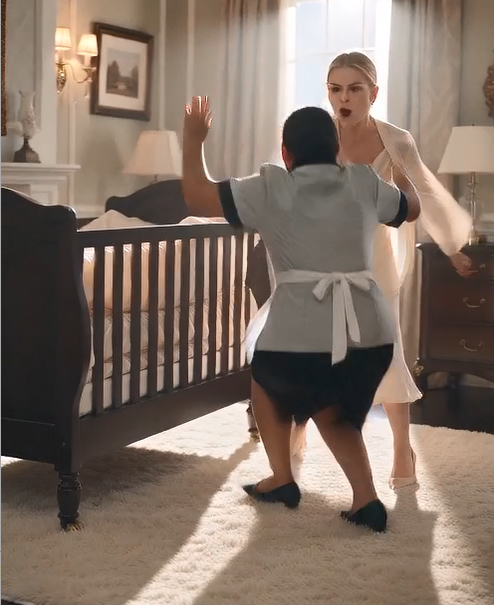 Milk Poisoning  Inside the dimly lit nursery of a luxurious mansion, danger hid behind the illusion of motherly care. A blonde woman, dressed in an elegant gold silk robe, calmly walked toward her baby's crib carrying a bottle of milk. Without warning, a maid in a gray uniform and white apron rushed across the room and desperately snatched the bottle from her hand.