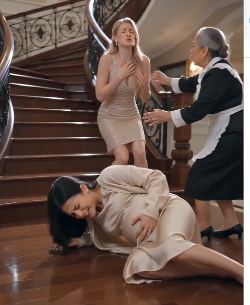 The pregnant woman tumbled down the stairs.  But the one who pushed her was the first to burst into tears.  The fall echoed through the grand staircase.  "You ruined my life!"