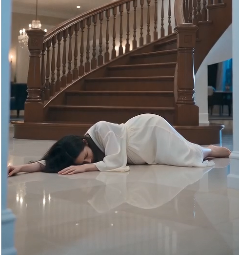The Pregnant Woman Fell Down the Stairs... But the One Who Pushed Her Was the First to Break Down in Tears.  The fall echoed through the grand staircase.