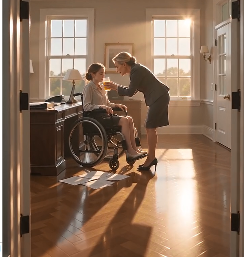 Ava's trembling fingers tightened around the armrests of her wheelchair as Margaret shoved a glass of orange juice toward her mouth.