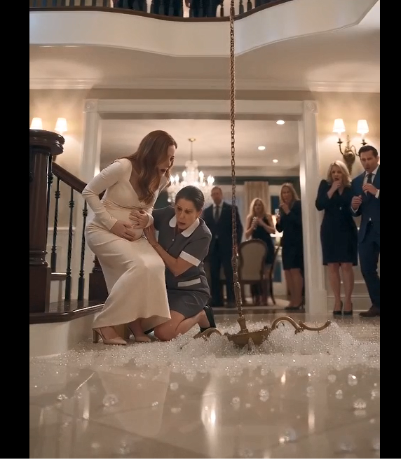The Maid Shoved the Pregnant Woman Down the Stairs—Then the Chandelier Fell, and Her Husband’s Pocket Exposed the Horrifying Truth