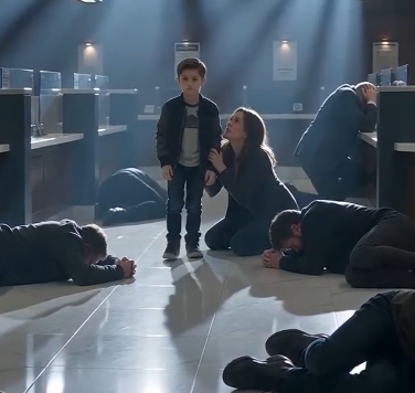 The bank fell silent the moment the child stood up.
