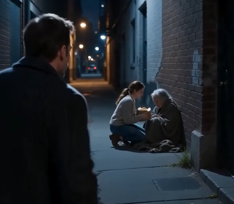 Nathan watched from across the street as the little girl hurried through the rain.